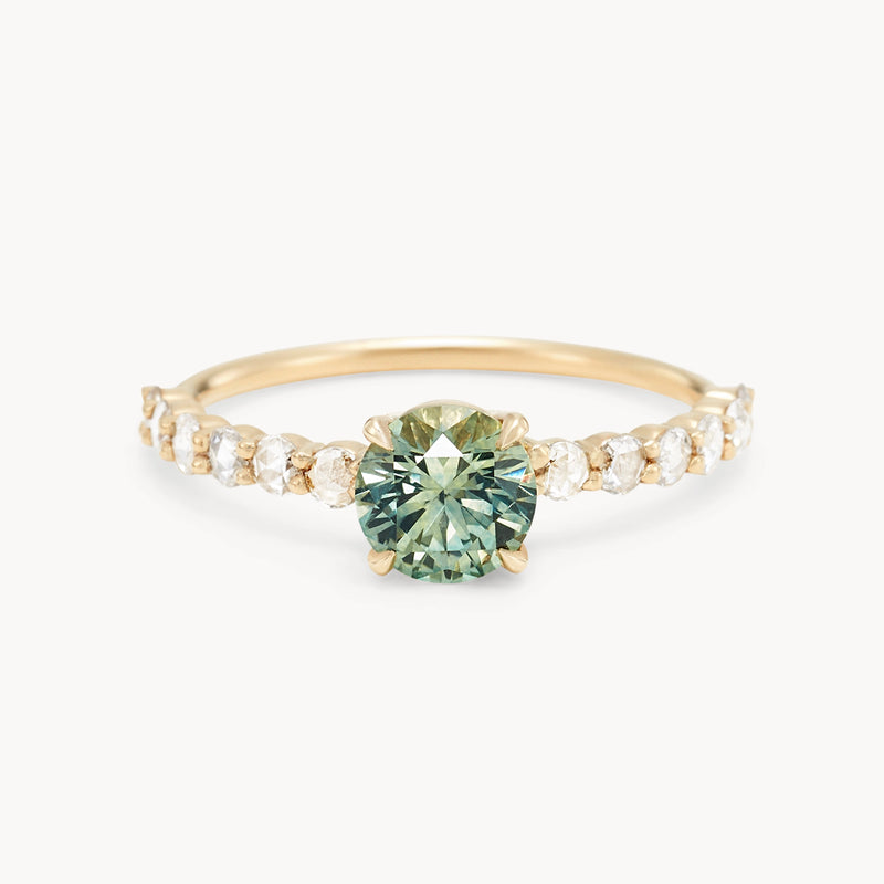sirens vow one-of-a-kind ring - 14k yellow gold, round sapphire, diamond