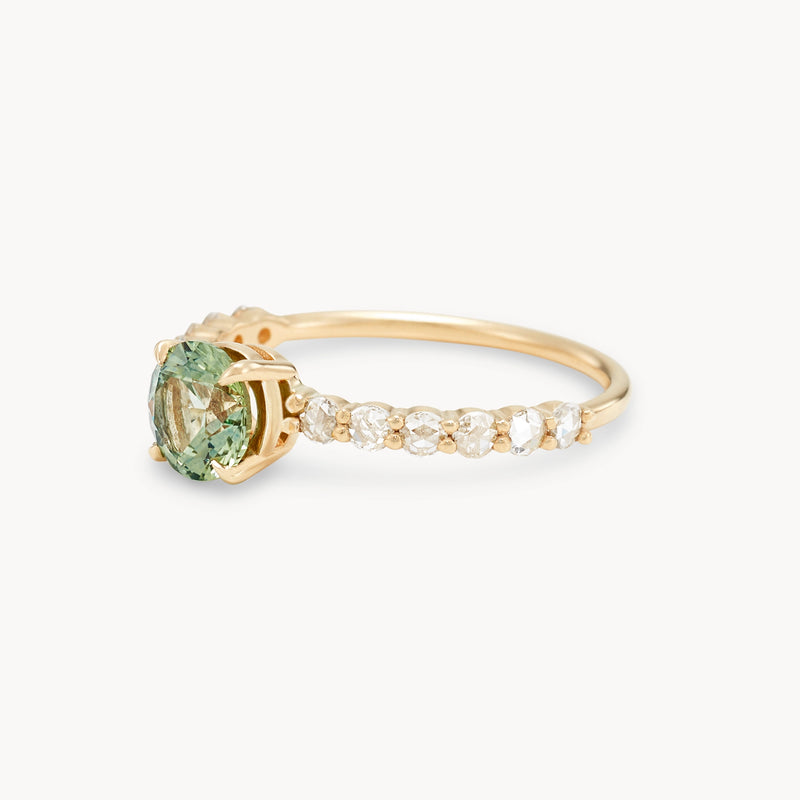 sirens vow one-of-a-kind ring - 14k yellow gold, round sapphire, diamond
