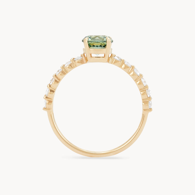 sirens vow one-of-a-kind ring - 14k yellow gold, round sapphire, diamond
