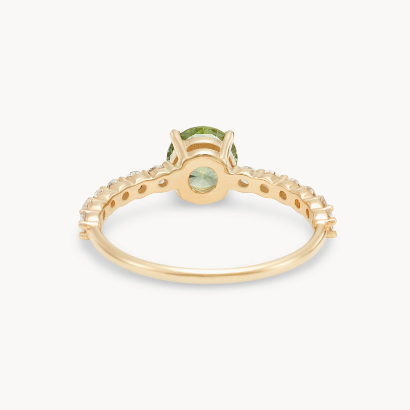 sirens vow one-of-a-kind ring - 14k yellow gold, round sapphire, diamond