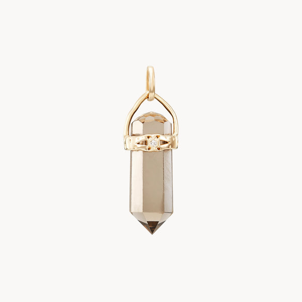 abundant love smoky quartz amulet - 10k yellow gold, smoky quartz, white sapphire