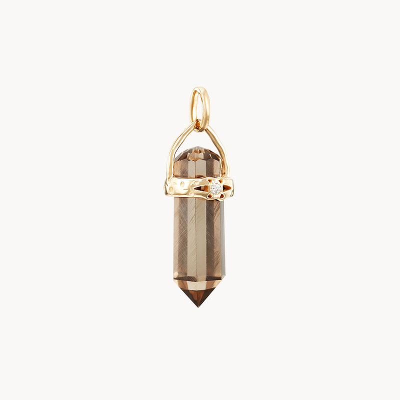 abundant love smoky quartz amulet - 10k yellow gold, smoky quartz, white sapphire