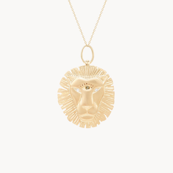 lioness light charm - 10k yellow gold, brilliant diamond, sapphire