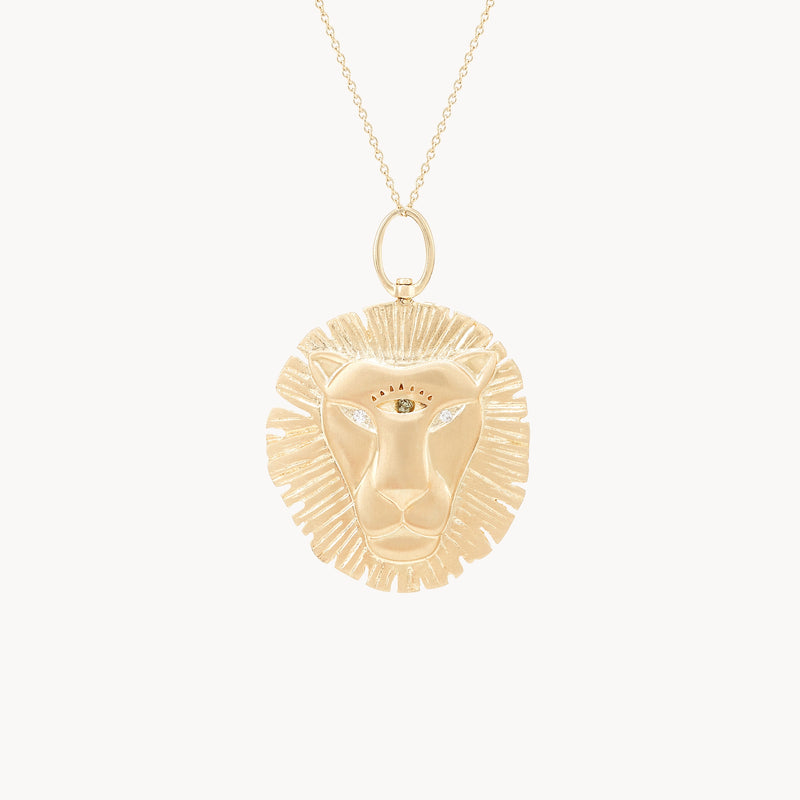 lioness light charm - 10k yellow gold, brilliant diamond, sapphire