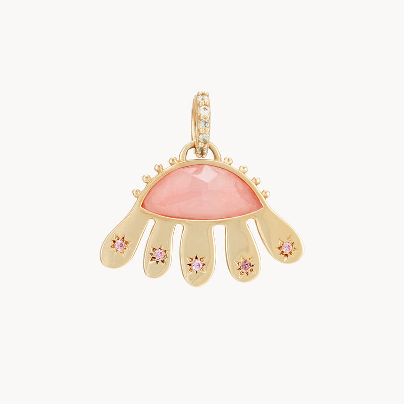 echinacea flower charm - 10k yellow gold, rhodonite, sapphires