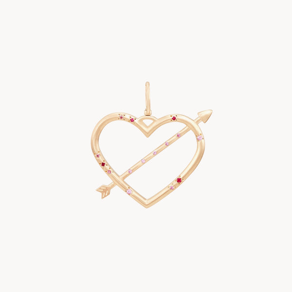 true aim heart & arrow charm - 10k yellow gold, ruby, pink sapphires