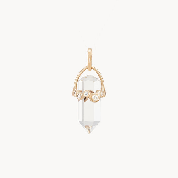 moonlit journey quartz amulet with diamonds - 10k yellow gold, clear quartz, diamonds