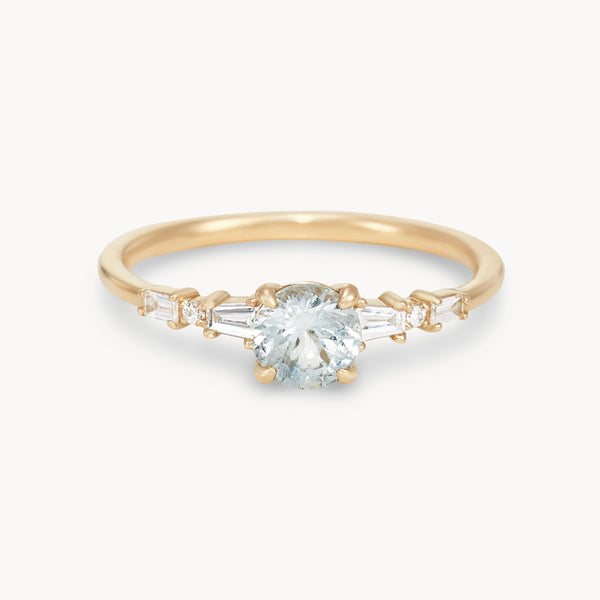 spellbound heart one-of-a-kind ring - 14k yellow gold ring, bi-color glass blue and light seafoam round cut sapphire