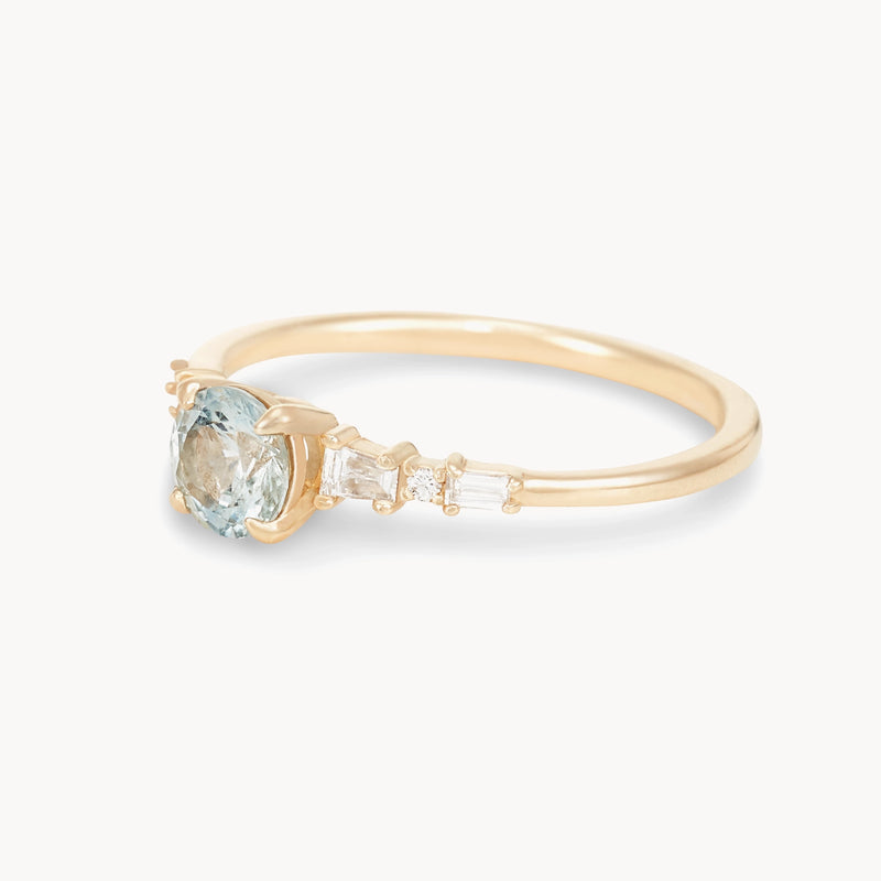 spellbound heart one-of-a-kind ring - 14k yellow gold ring, bi-color glass blue and light seafoam round cut sapphire