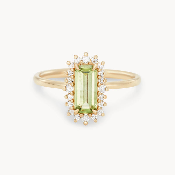 stardust whispers one-of-a-kind ring - 14k yellow gold, emerald cut sapphire, diamonds