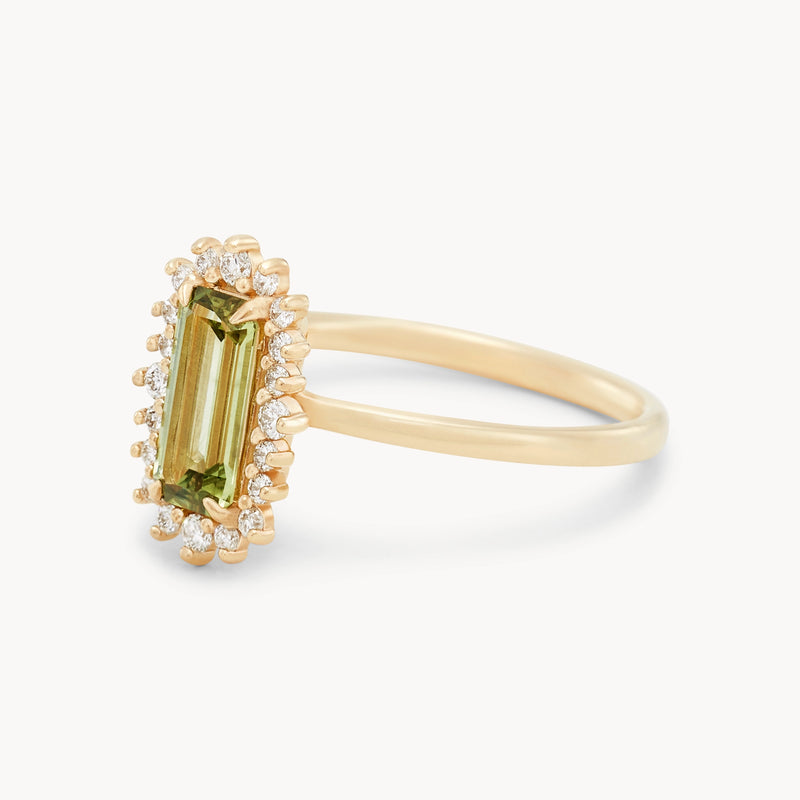 stardust whispers one-of-a-kind ring - 14k yellow gold, emerald cut sapphire, diamonds