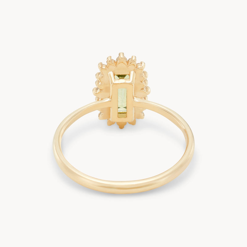 stardust whispers one-of-a-kind ring - 14k yellow gold, emerald cut sapphire, diamonds