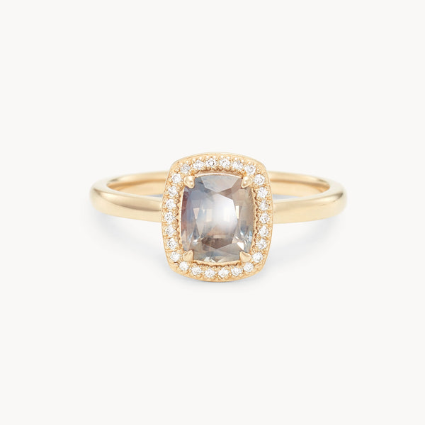 stars collide one-of-a-kind ring  - 14k yellow gold, cushion cut sapphire, diamonds