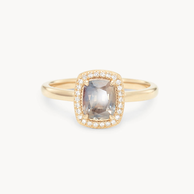 stars collide one-of-a-kind ring  - 14k yellow gold, cushion cut sapphire, diamonds