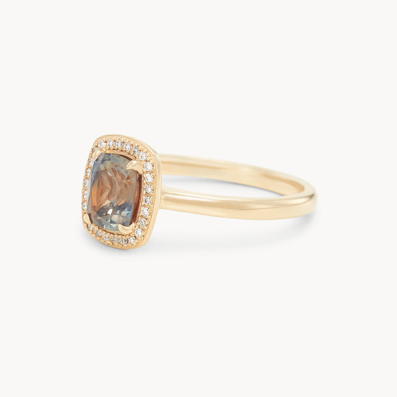 stars collide one-of-a-kind ring  - 14k yellow gold, cushion cut sapphire, diamonds