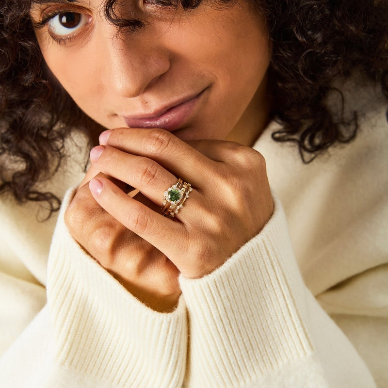 through every galaxy one-of-a-kind ring - 14k yellow gold, round Australia sapphire, with diamonds