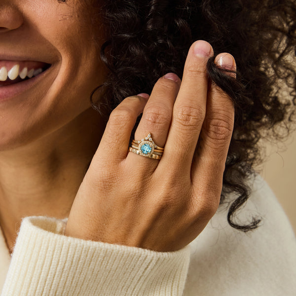 through time and space one-of-a-kind ring - 14k yellow gold, round Montana sapphire, diamonds
