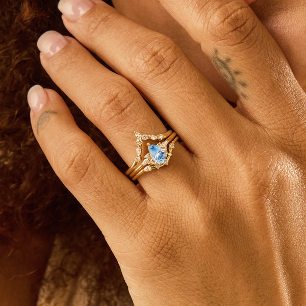 tidebound promise one-of-a-kind ring - 14k yellow gold, pear sapphire, diamonds