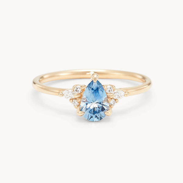 tidebound promise one-of-a-kind ring - 14k yellow gold, pear sapphire, diamonds