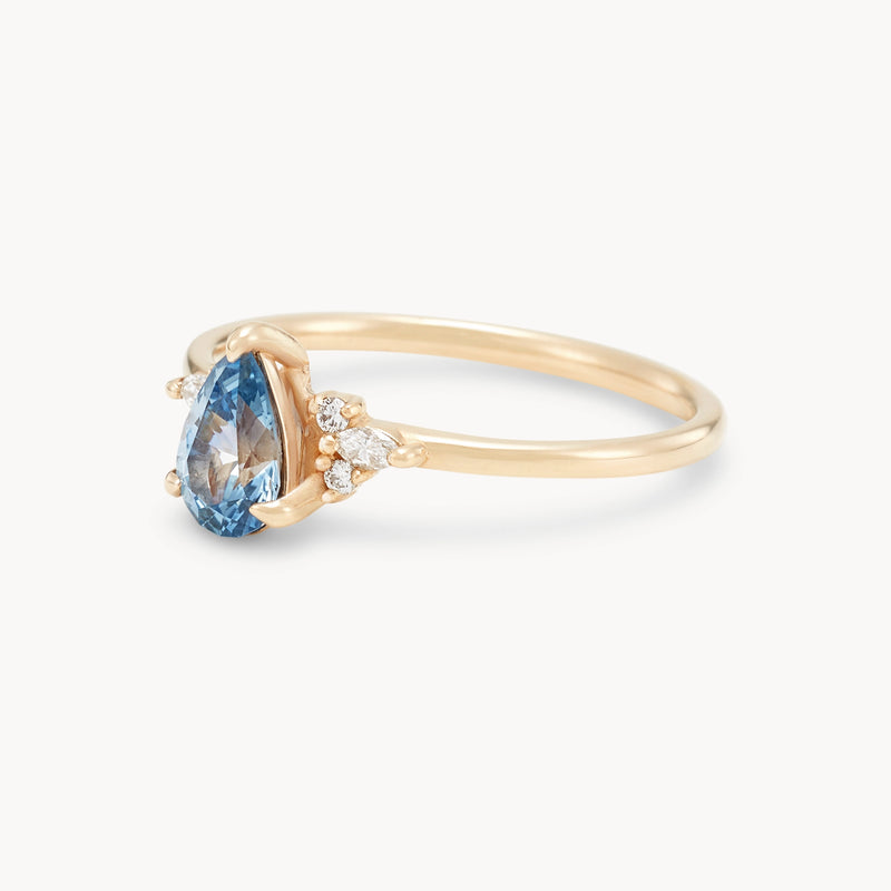 tidebound promise one-of-a-kind ring - 14k yellow gold, pear sapphire, diamonds