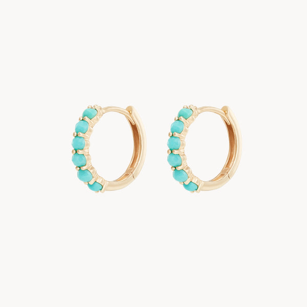 shine on turquoise huggie hoop - 14k yellow gold, turquoise gemstone