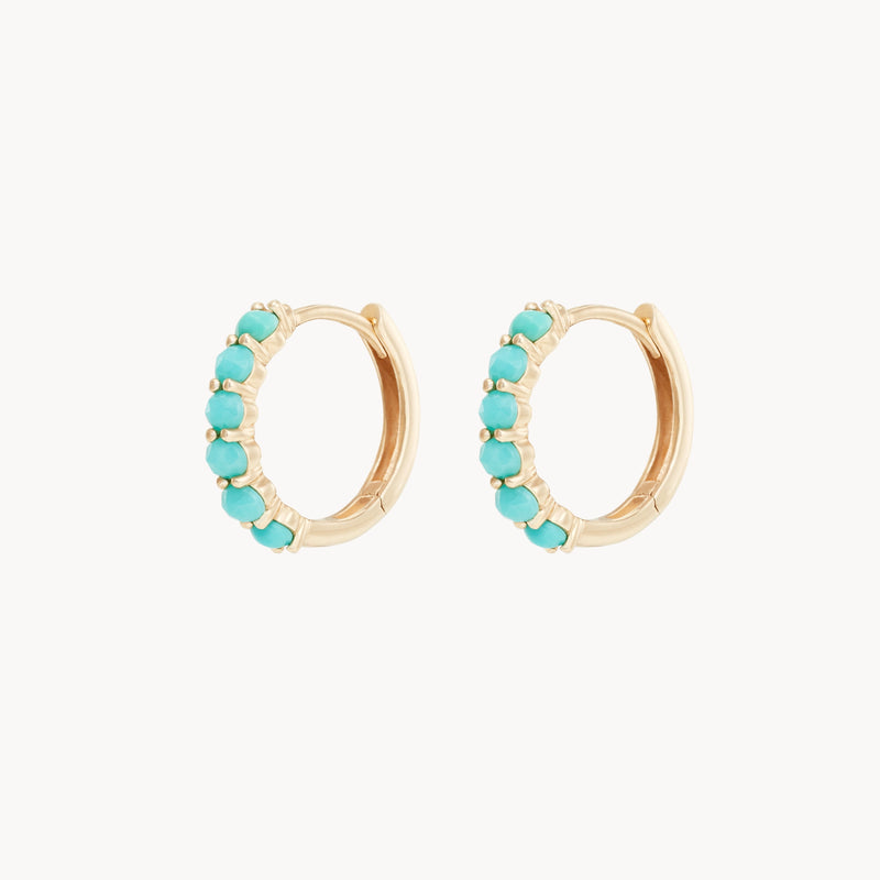 shine on turquoise huggie hoop - 14k yellow gold, turquoise gemstone