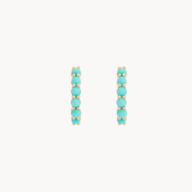 shine on turquoise huggie hoop - 14k yellow gold, turquoise gemstone