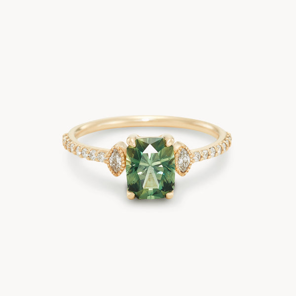 two souls intertwined one-of-a-kind ring - 14k yellow gold, radiant cut sapphire, diamonds