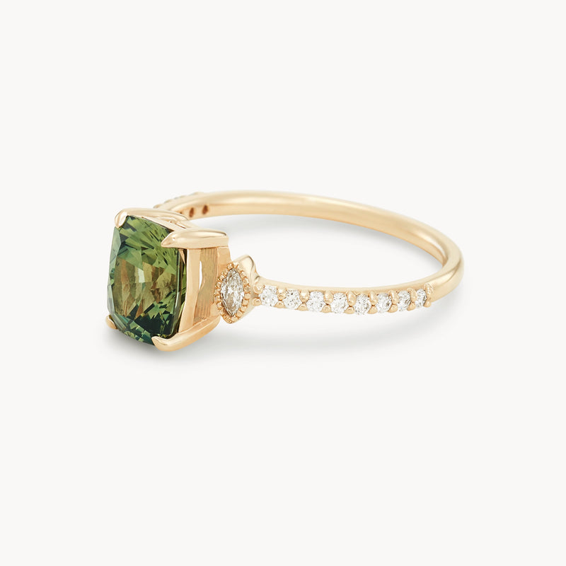 two souls intertwined one-of-a-kind ring - 14k yellow gold, radiant cut sapphire, diamonds