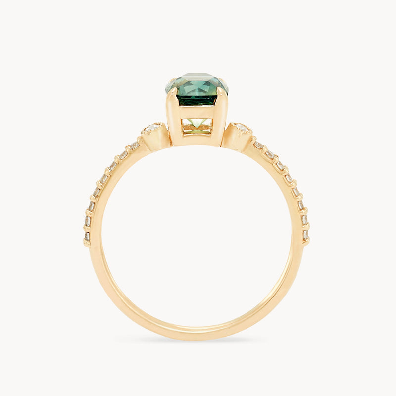 two souls intertwined one-of-a-kind ring - 14k yellow gold, radiant cut sapphire, diamonds