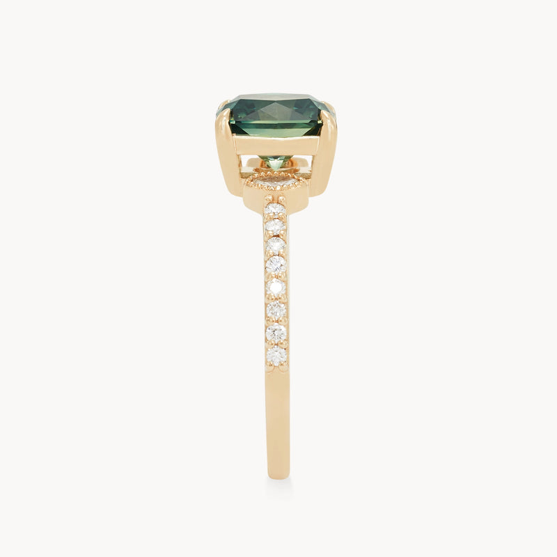two souls intertwined one-of-a-kind ring - 14k yellow gold, radiant cut sapphire, diamonds