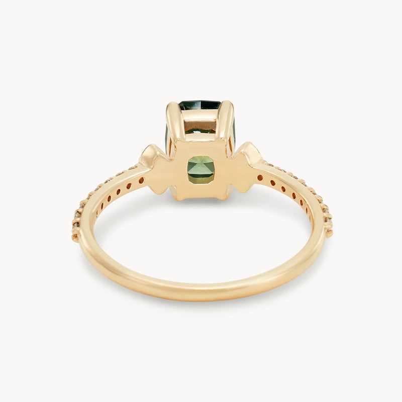 two souls intertwined one-of-a-kind ring - 14k yellow gold, radiant cut sapphire, diamonds