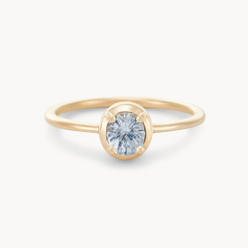 heart’s echo one-of-a-kind engagement ring - 14k yellow gold, white blue oval sapphire AC front