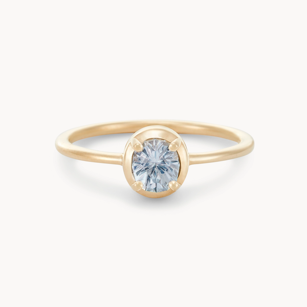 heart’s echo one-of-a-kind ring - 14k yellow gold, white blue oval sapphire AC