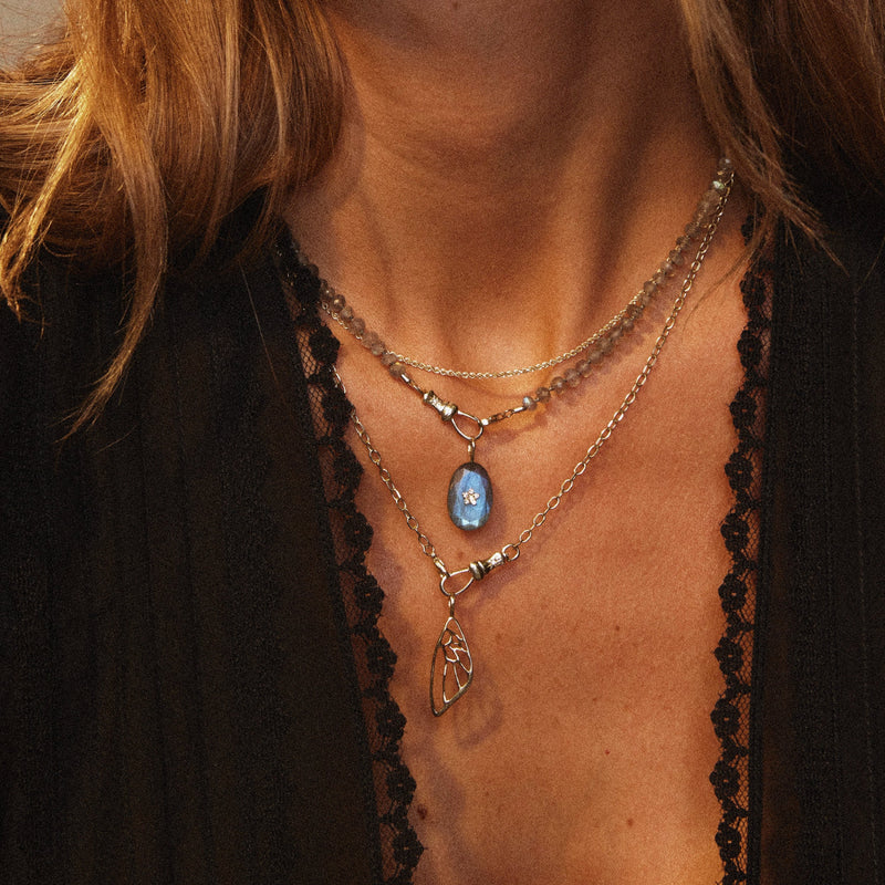 labradorite bloom MILF necklace - 10k yellow gold, natural labradorite gemstone, diamonds