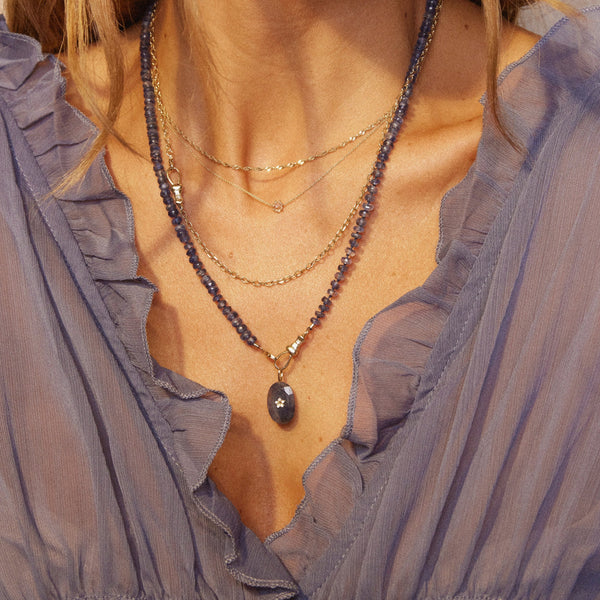 mama blue sapphire bloom necklace - 10k yellow gold, blue sapphire, diamonds