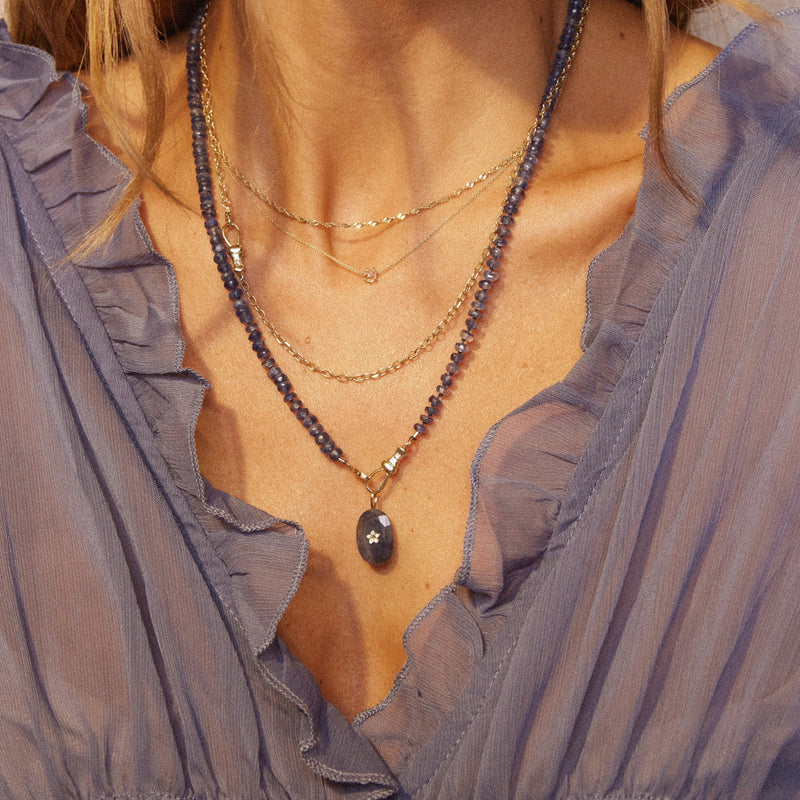mama blue sapphire bloom necklace - 10k yellow gold, blue sapphire, diamonds