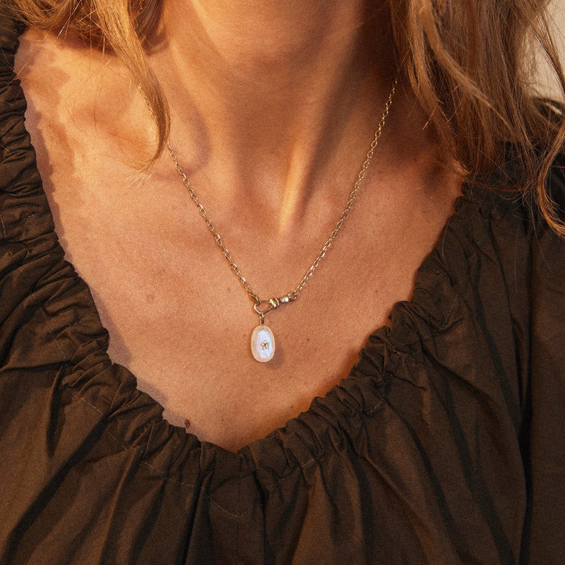 mama moonstone bloom necklace - 10k yellow gold, moonstone gemstone, diamonds