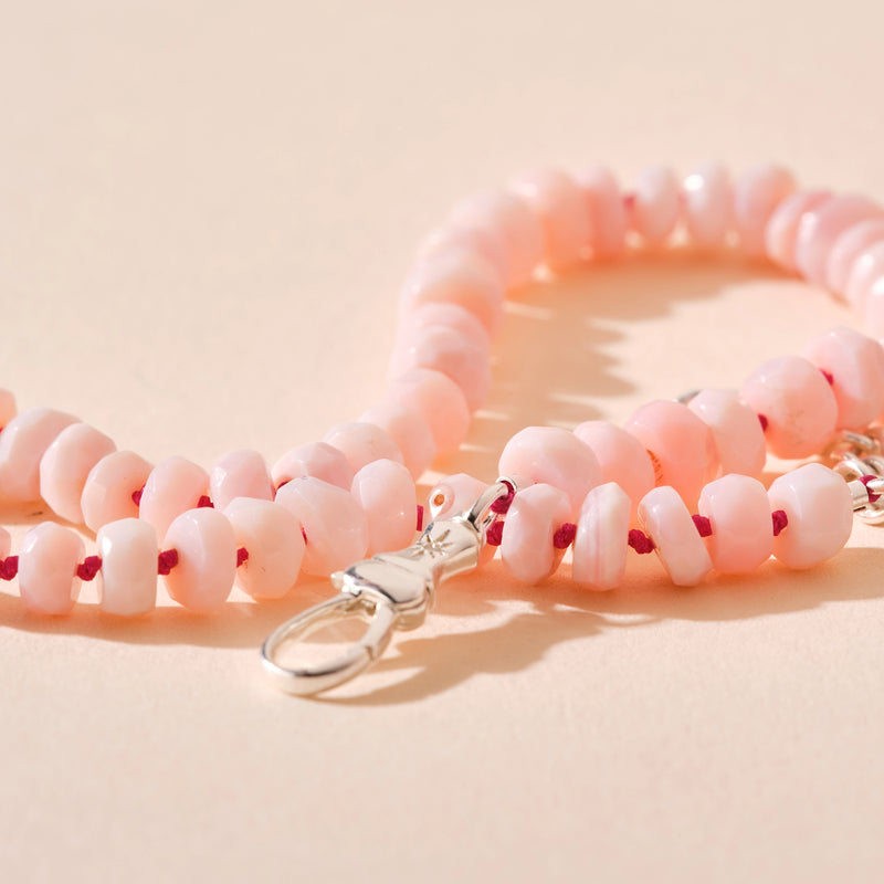 pink opal beaded anklet - sterling silver, natural pink opals, brilliant diamonds