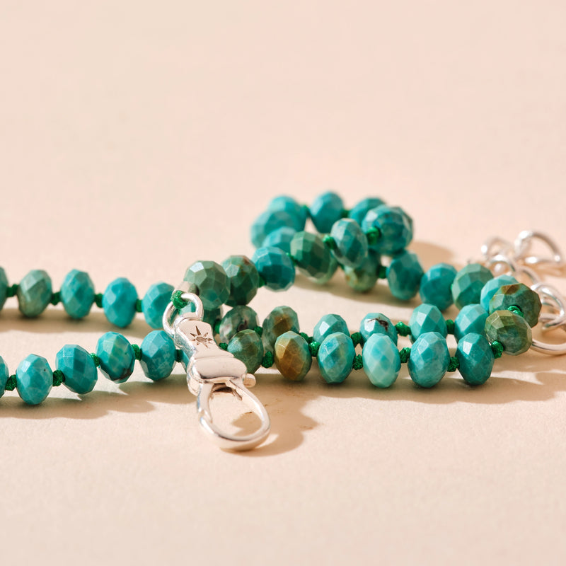 turquoise beaded anklet - sterling silver, natural turquoise, brilliant diamonds