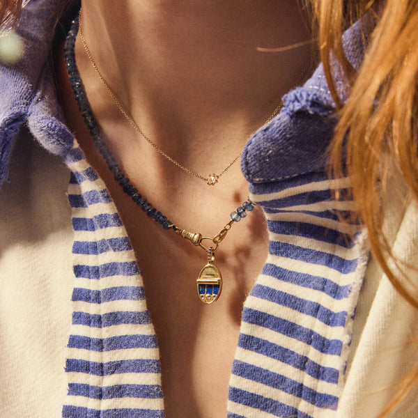 stay salty sardine charm - 10k yellow gold, lapis, blue sapphires