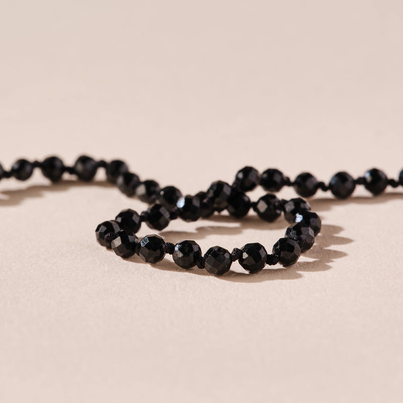 black spinel beaded mood bracelet - 10k yellow gold, natural black spinel, brilliant diamonds
