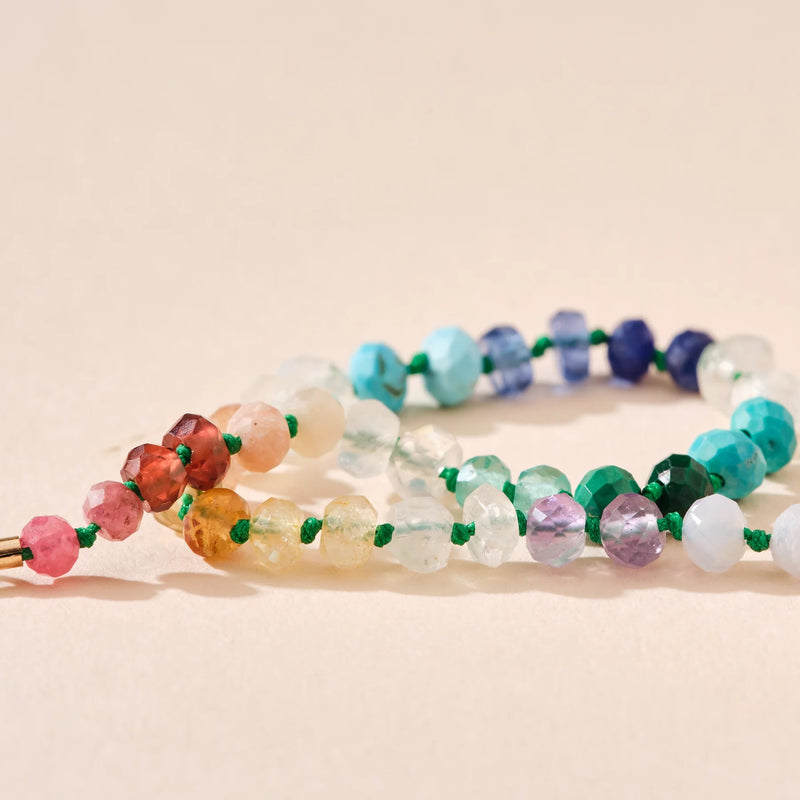 rainbow multicolored beaded mood necklace - sterling silver, diamonds