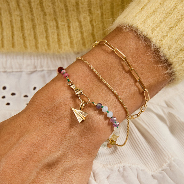 rainbow multicolour beaded mood bracelet - 10k yellow gold, diamonds, natural gemstones