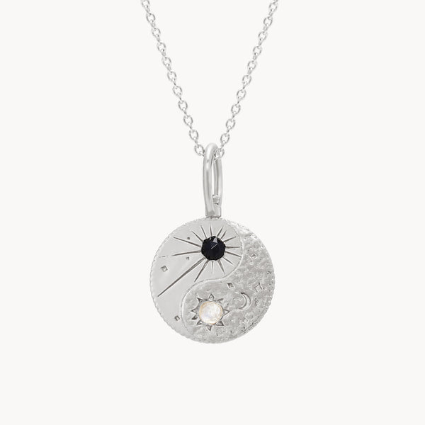 yin yang charm - sterling silver, black spinel and moonstone