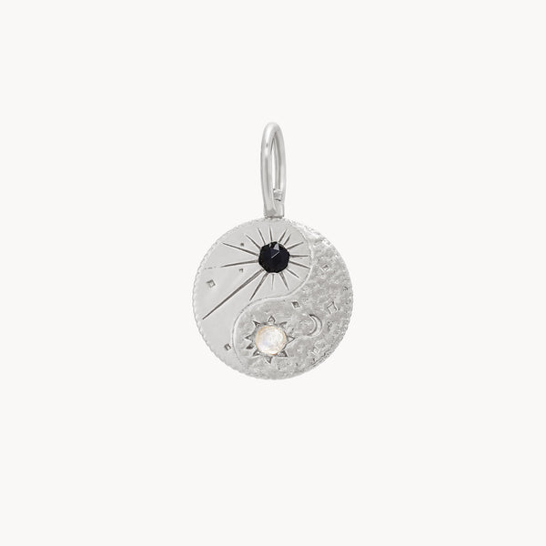 yin yang charm - sterling silver, black spinel and moonstone