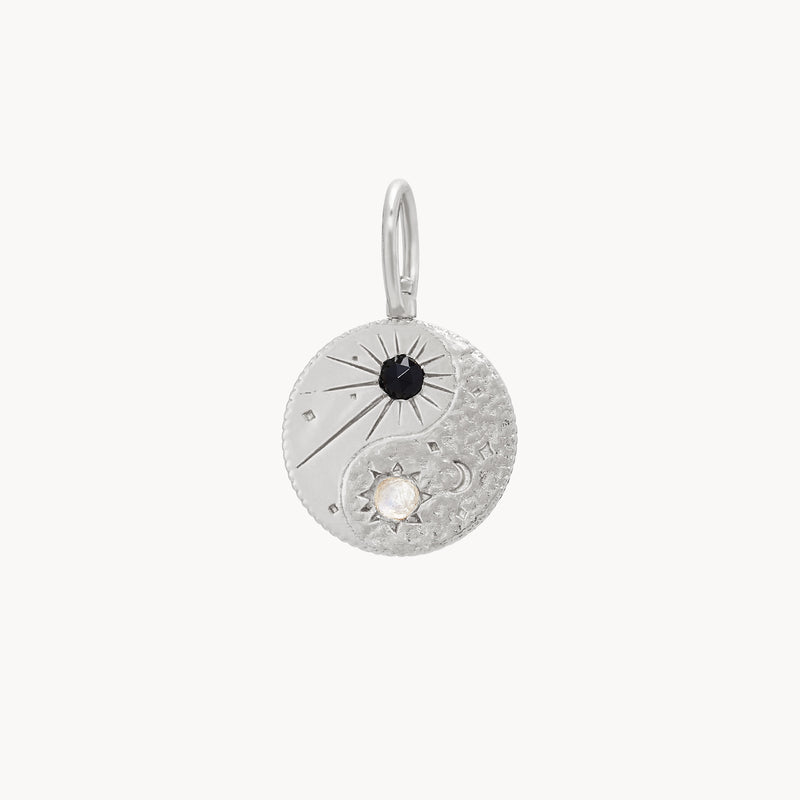 yin yang charm - sterling silver, black spinel and moonstone