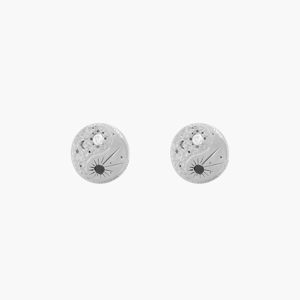 the balance within yin yang earring - sterling silver, black spinel and moonstone