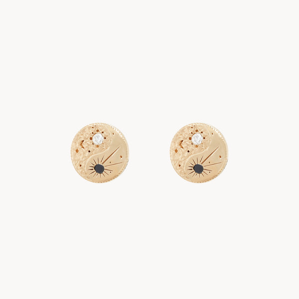 the balance within yin yang earring - 14k yellow gold,black and white diamonds
