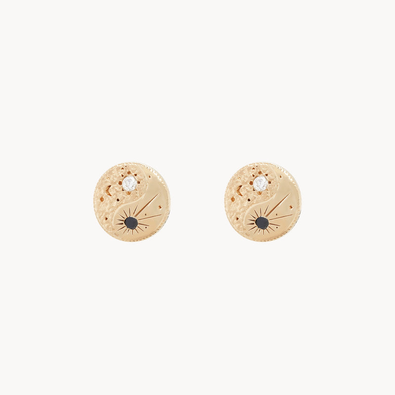 the balance within yin yang earring - 14k yellow gold,black and white diamonds